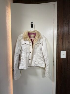 Roxy White Jean Jacket with Faux Sherpa Collar
